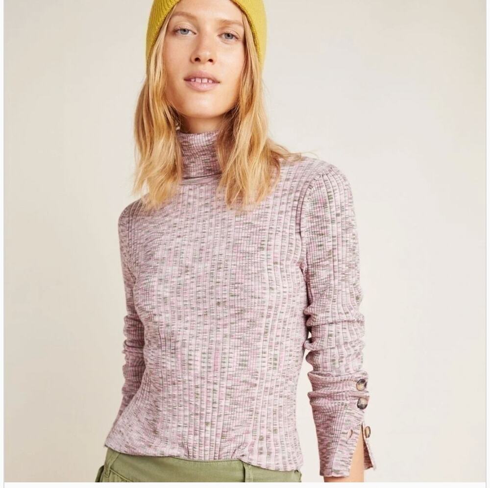 Anthropologie Cozy Academia Pink Fitted Turtleneck Sweater size L
